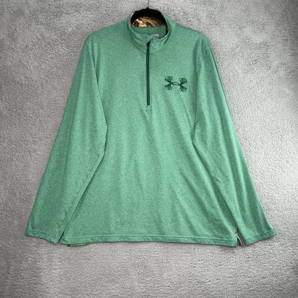 Under‎ Armour 1/4 Zip Pullover Men's 2XL XXL Heatgear Loose Green Camo Hunt Logo